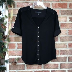 White House Black Market black v-neck blouse S